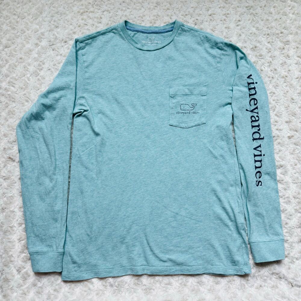 Vineyard Vines Mens Sea Foam Green Cotton Whale Logo Long Sleeve Tee Shirt Small
